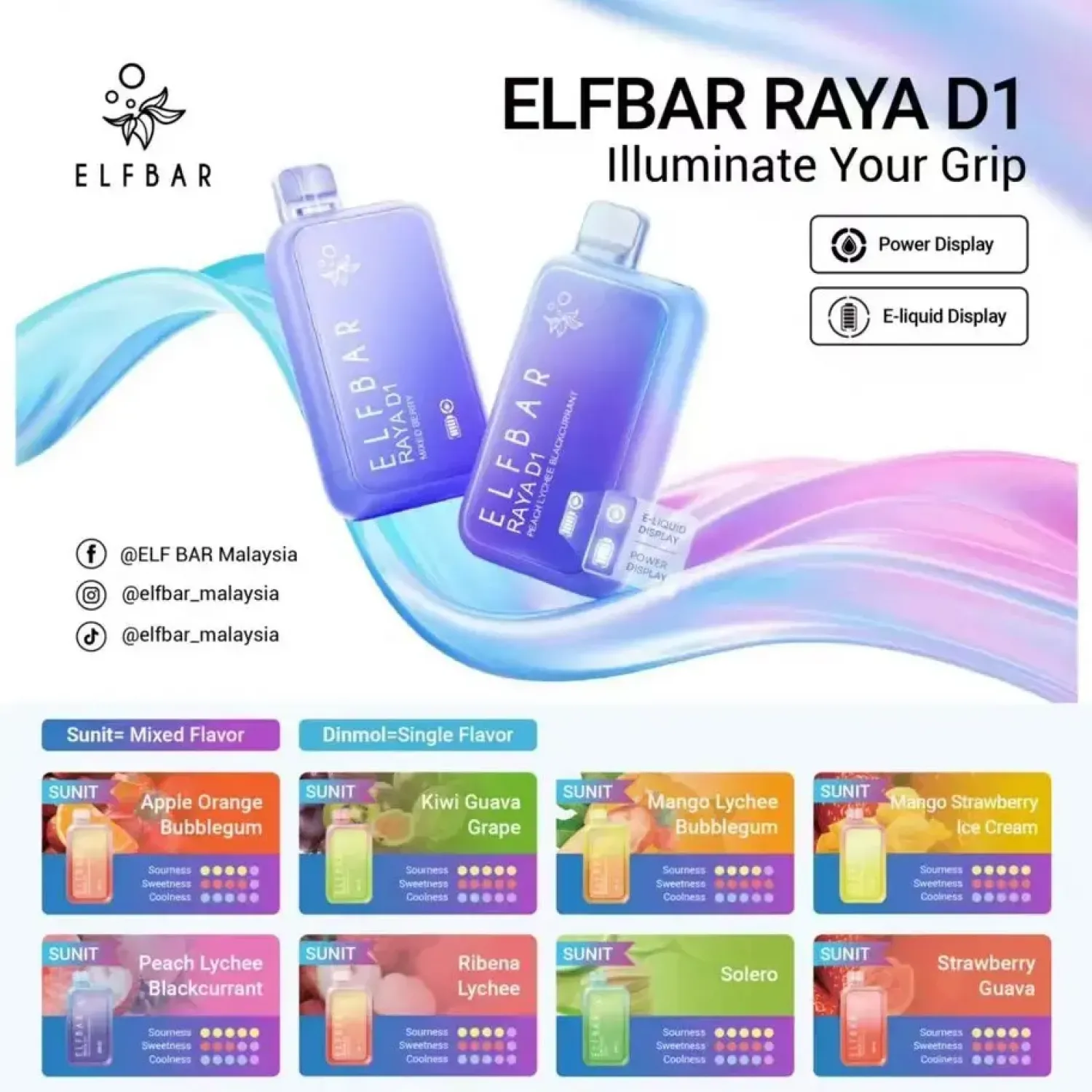 rayad1_f Elfbar Raya D1 13000 Puffs Rechargeable Disposable Vape Singapore - Authentic Device